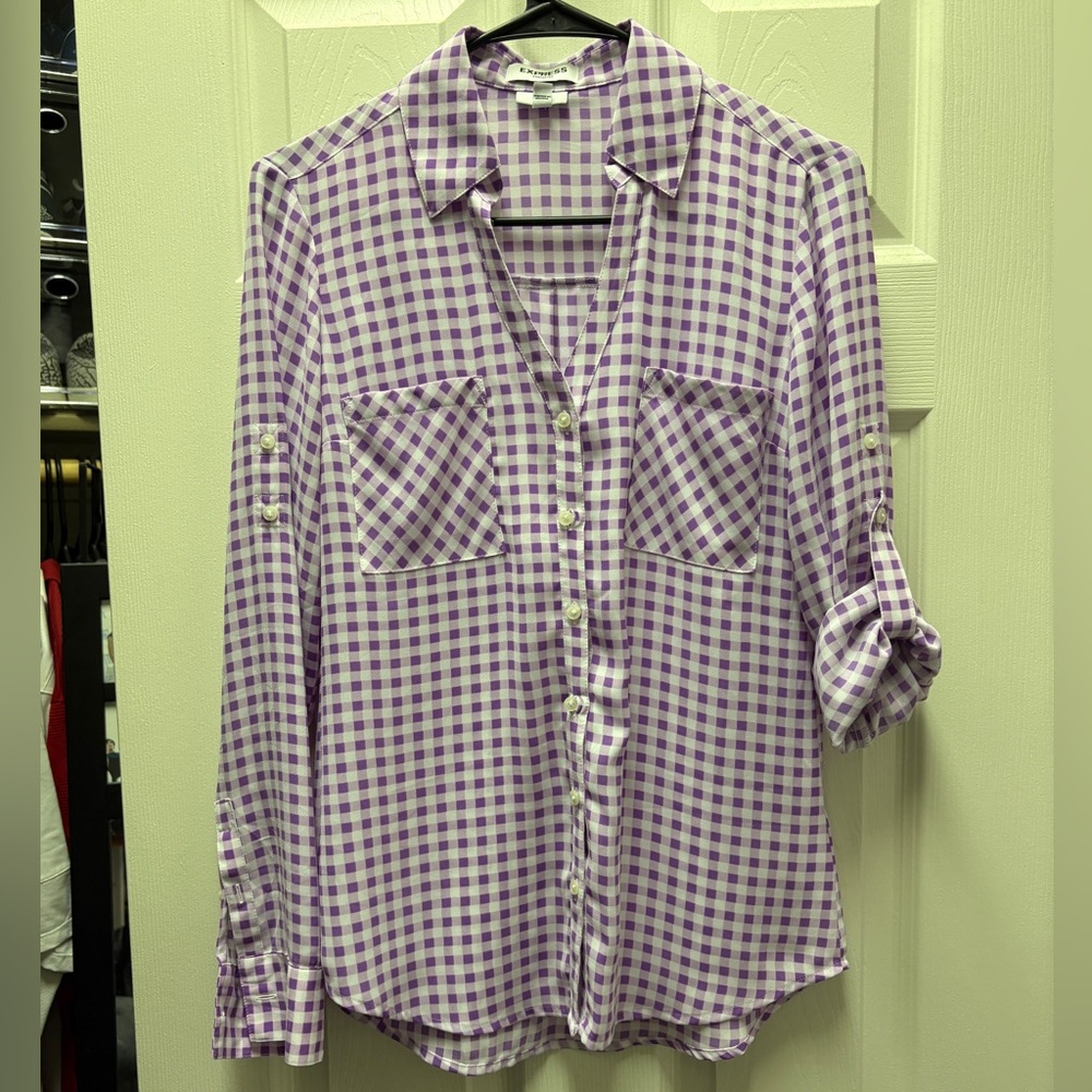 Express Portofino Lavender Gingham Portofino Shirt